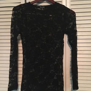 90s Style Long Sleeve Black Lace Top